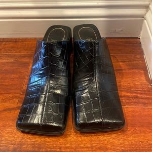 ZARA animal print heeled leather mules